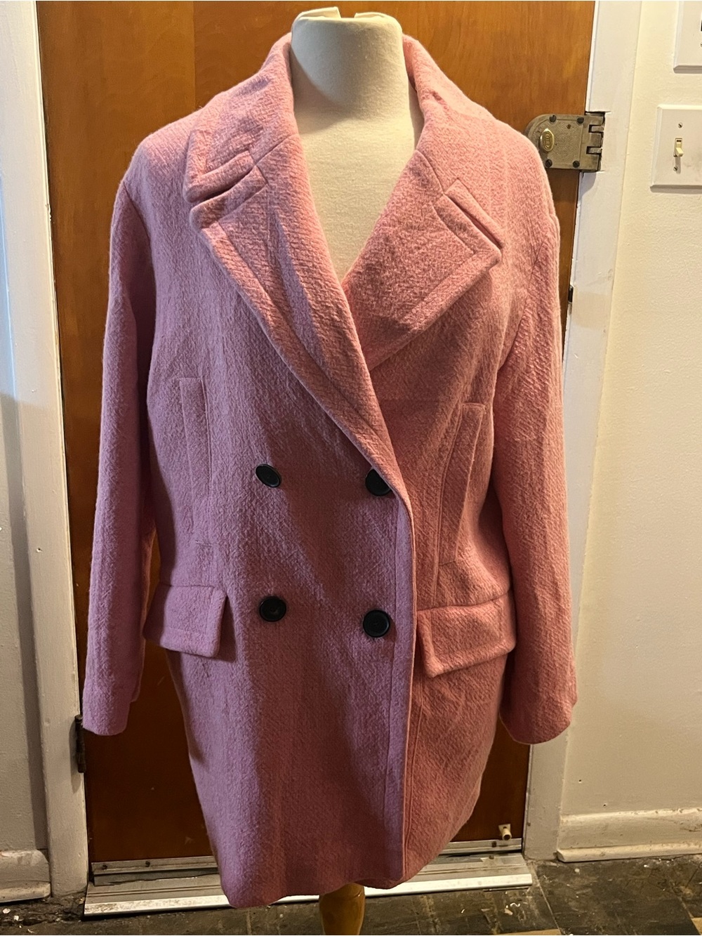 Zara Women's Pink Oversized Double Breasted Coat. Size S. Wool Blend